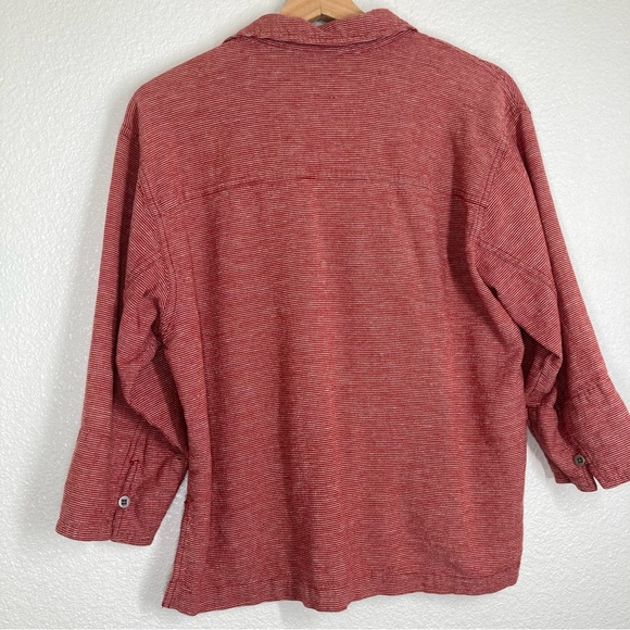 Chicos Women's Linen Shirt Red White Striped Button Down 3/4 Sleeve Size 1 - Picture 10 of 12